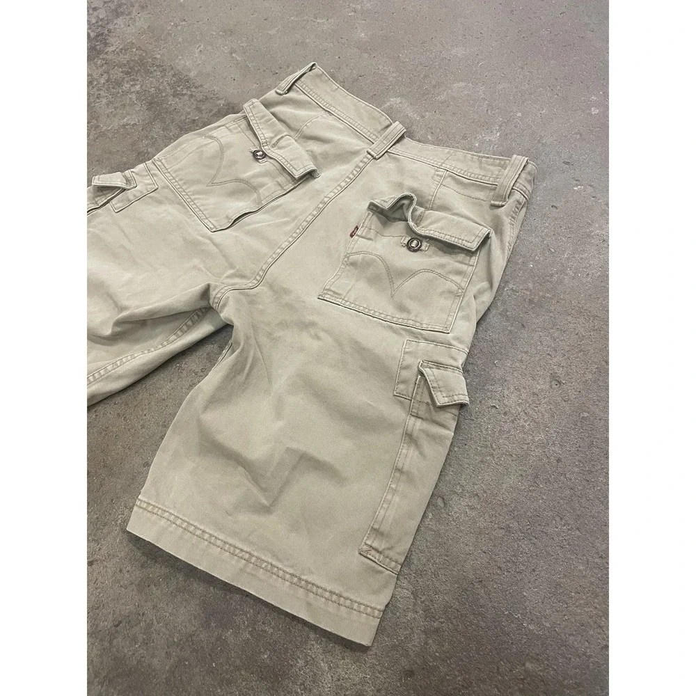 Levis Cargo Shorts Mens 31 Beige Canvas Relaxed Utility Pockets Workwear Zip Fly